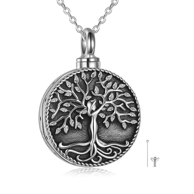 image-Tree of Life Urn Cremation Jewelry Necklace for Ashes in Sterling Silver Retro