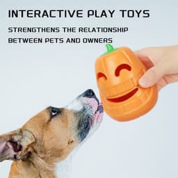 image-Interactive Dog Chew Toy Halloween Pumpkin Shaped, Treat-Dispensing Funnel Toy For All Breed Sizes, Durable Thermoplastic Rubber Pet Puzzle Toy For Teething And Boredom