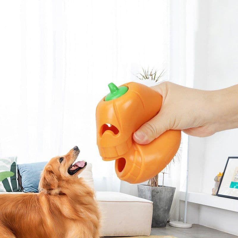 image-Interactive Dog Chew Toy Halloween Pumpkin Shaped, Treat-Dispensing Funnel Toy For All Breed Sizes, Durable Thermoplastic Rubber Pet Puzzle Toy For Teething And Boredom