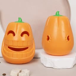 image-Interactive Dog Chew Toy Halloween Pumpkin Shaped, Treat-Dispensing Funnel Toy For All Breed Sizes, Durable Thermoplastic Rubber Pet Puzzle Toy For Teething And Boredom