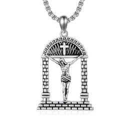 image-Sterling Silver Jesus Suffering Statue Crucifix Pendant Necklace Religious Gift