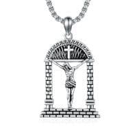 image-Sterling Silver Jesus Suffering Statue Crucifix Pendant Necklace Religious Gift
