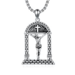 image-Sterling Silver Jesus Suffering Statue Crucifix Pendant Necklace Religious Gift