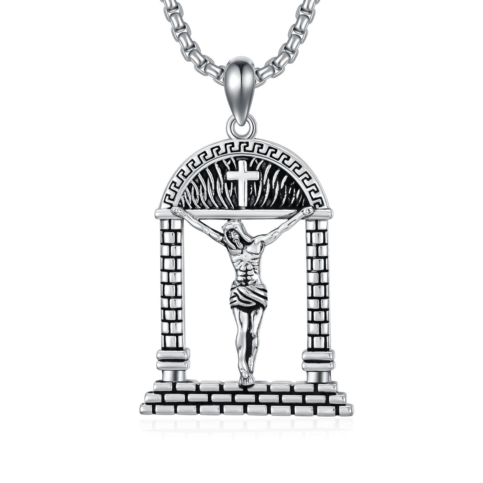 image-Sterling Silver Jesus Suffering Statue Crucifix Pendant Necklace Religious Gift