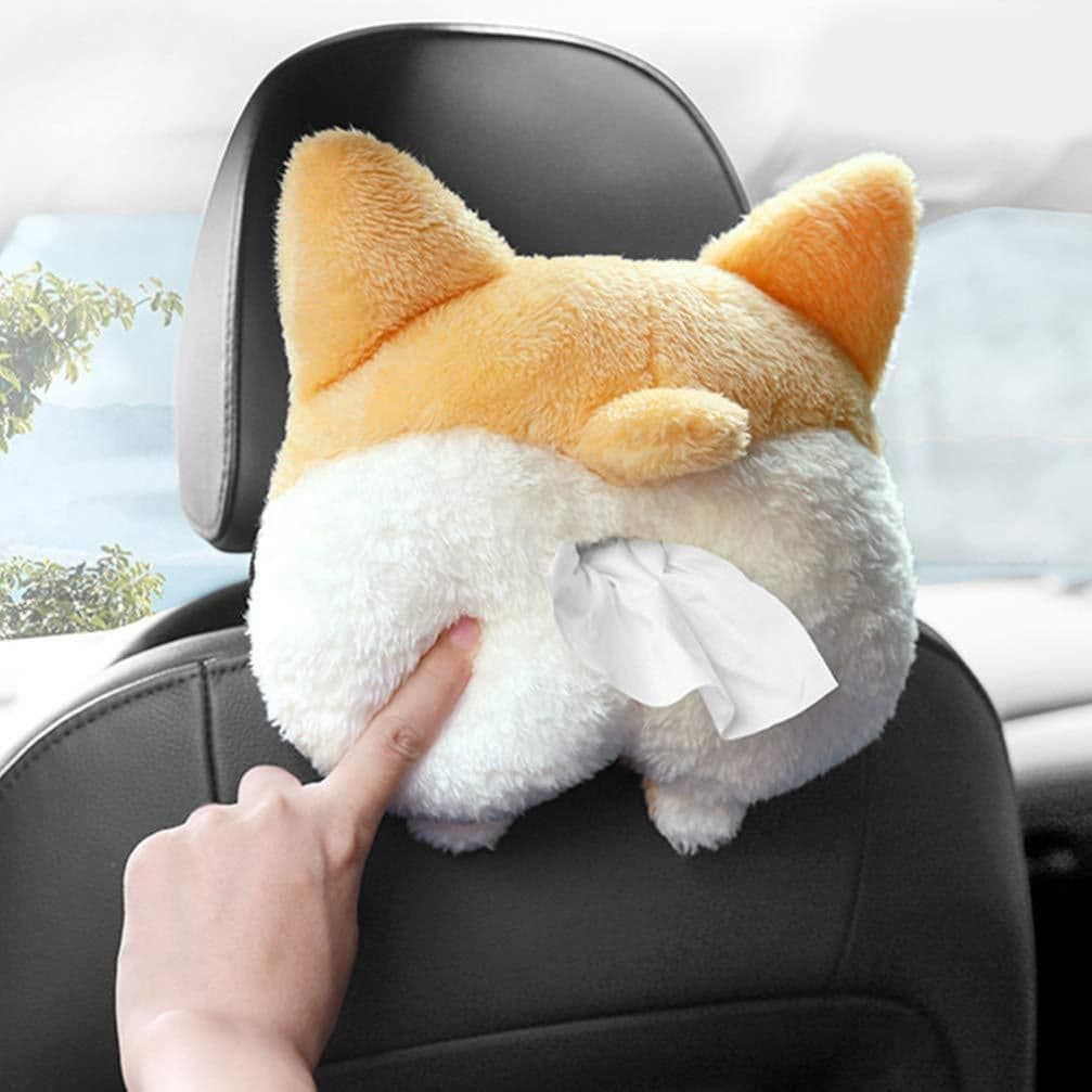 image-Tissue Box Cover Soft Adorable Corgi Butt Shaped Creative Storage Bag Hanging Pouch Tissue Box Wrapper For Car Home