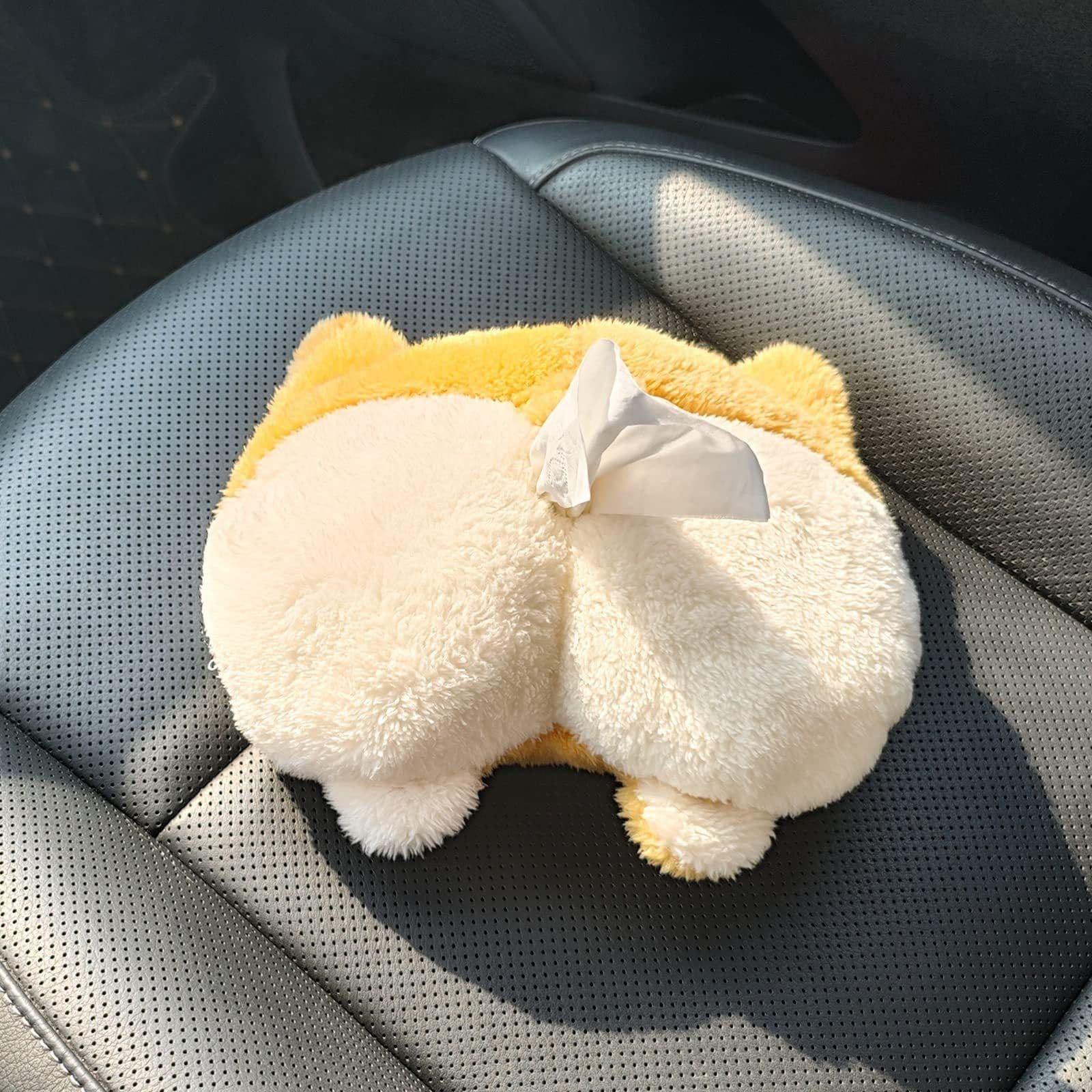 image-Tissue Box Cover Soft Adorable Corgi Butt Shaped Creative Storage Bag Hanging Pouch Tissue Box Wrapper For Car Home