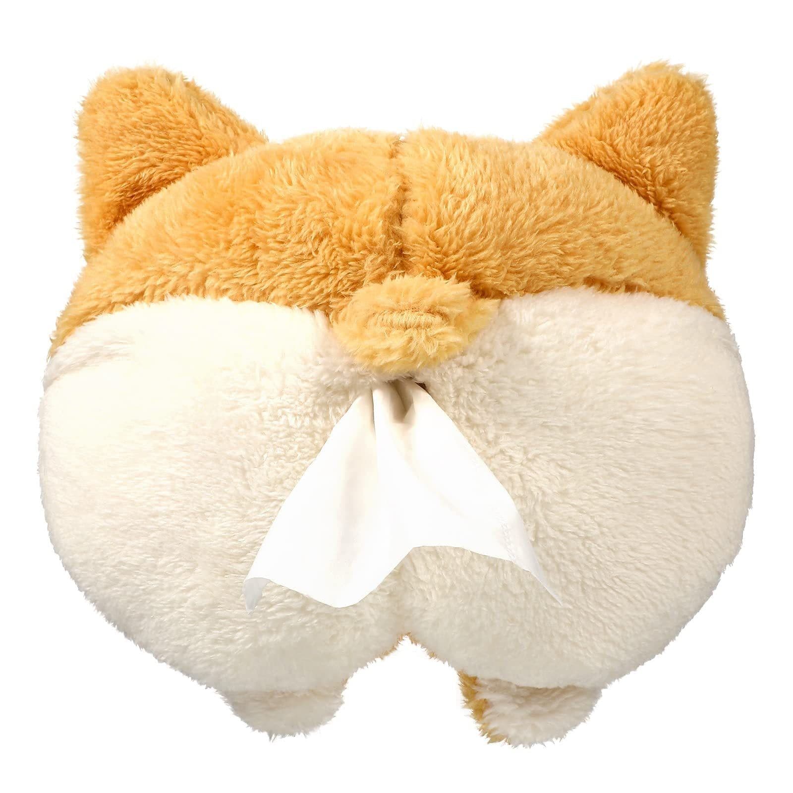 image-Tissue Box Cover Soft Adorable Corgi Butt Shaped Creative Storage Bag Hanging Pouch Tissue Box Wrapper For Car Home