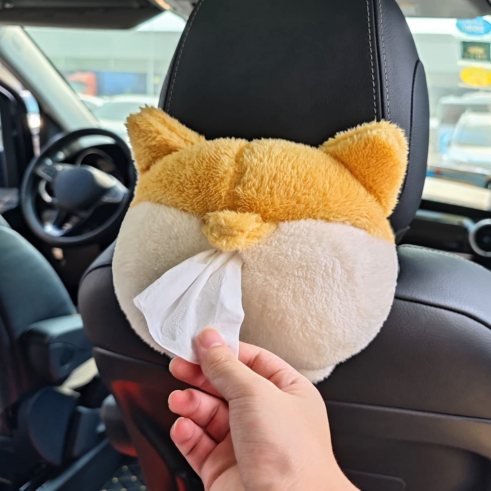 image-Tissue Box Cover Soft Adorable Corgi Butt Shaped Creative Storage Bag Hanging Pouch Tissue Box Wrapper For Car Home