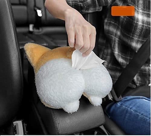 image-Tissue Box Cover Soft Adorable Corgi Butt Shaped Creative Storage Bag Hanging Pouch Tissue Box Wrapper For Car Home