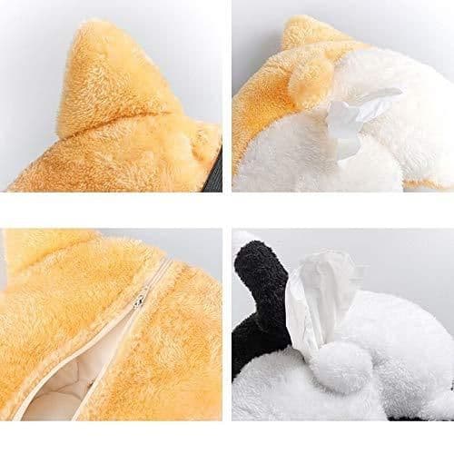image-Tissue Box Cover Soft Adorable Corgi Butt Shaped Creative Storage Bag Hanging Pouch Tissue Box Wrapper For Car Home