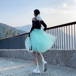 image-Black Tulle-Layered High-Waist A-Line Skirt, Women's Tutu Skirt Mesh Splicing Skirt Multi-layer Cake A-line Pleated Skirt Fairy Skirt