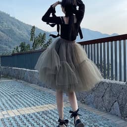 image-Black Tulle-Layered High-Waist A-Line Skirt, Women's Tutu Skirt Mesh Splicing Skirt Multi-layer Cake A-line Pleated Skirt Fairy Skirt