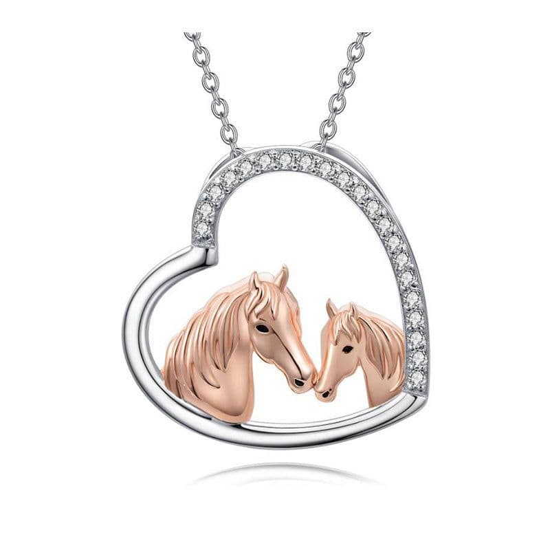 image-925 Sterling Silver Mama and Baby Horse Heart Mother Daughter Necklace for Women