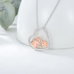 image-925 Sterling Silver Mama and Baby Horse Heart Mother Daughter Necklace for Women