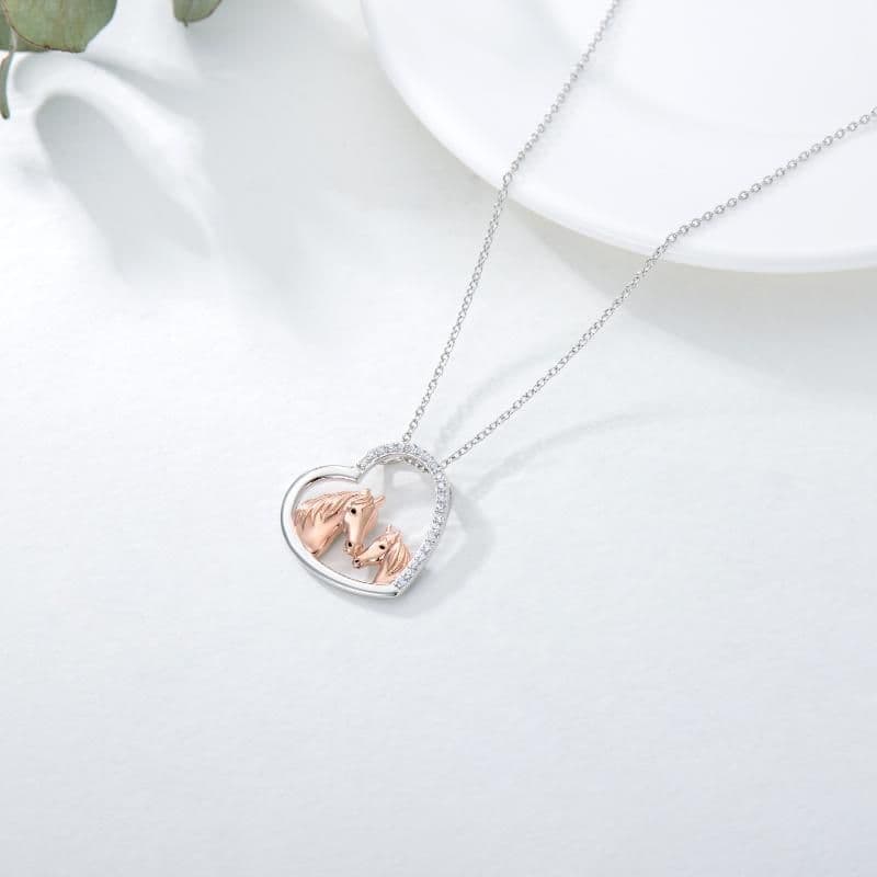 image-925 Sterling Silver Mama and Baby Horse Heart Mother Daughter Necklace for Women