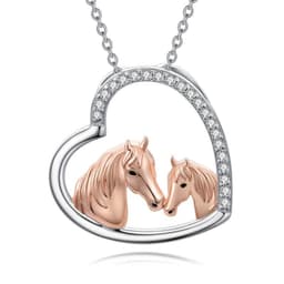 image-925 Sterling Silver Mama and Baby Horse Heart Mother Daughter Necklace for Women