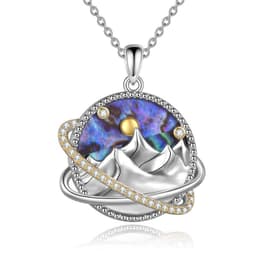 image-Sterling Silver Universe Planet Sun Moutain Pendant Necklace Abalone Shell Cubic Zirconia Jewelry