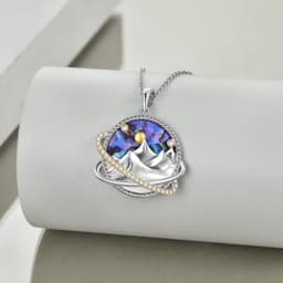 image-Sterling Silver Universe Planet Sun Moutain Pendant Necklace Abalone Shell Cubic Zirconia Jewelry