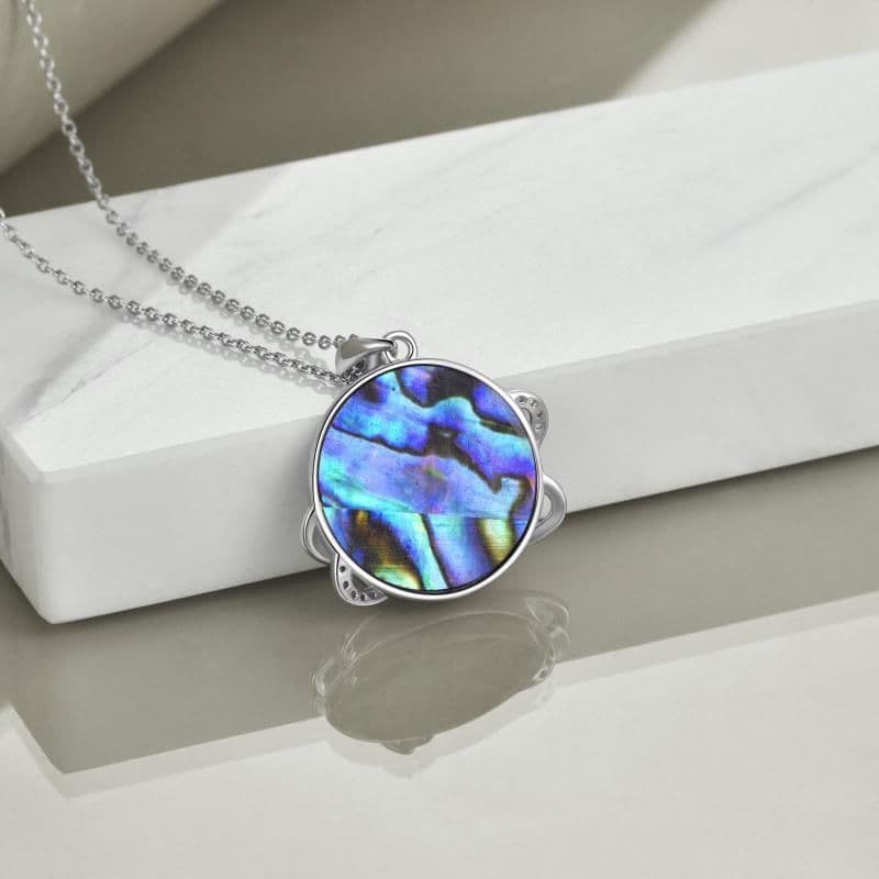 image-Sterling Silver Universe Planet Sun Moutain Pendant Necklace Abalone Shell Cubic Zirconia Jewelry