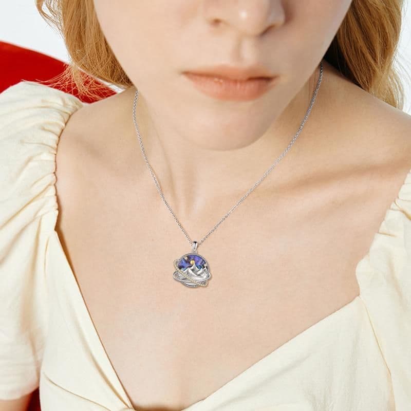 image-Sterling Silver Universe Planet Sun Moutain Pendant Necklace Abalone Shell Cubic Zirconia Jewelry