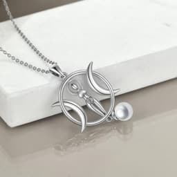 image-Triple Moon Goddess Necklace Amulet Wizard Pendant with Shell Pearl Necklace for Women