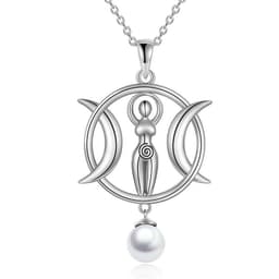 image-Triple Moon Goddess Necklace Amulet Wizard Pendant with Shell Pearl Necklace for Women