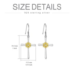 image-Sunflower Earrings Sterling Silver Cross Dangle Drop Hooks Earrings Sunflower Flower Jewelry Gifts for Women Teens Birthday