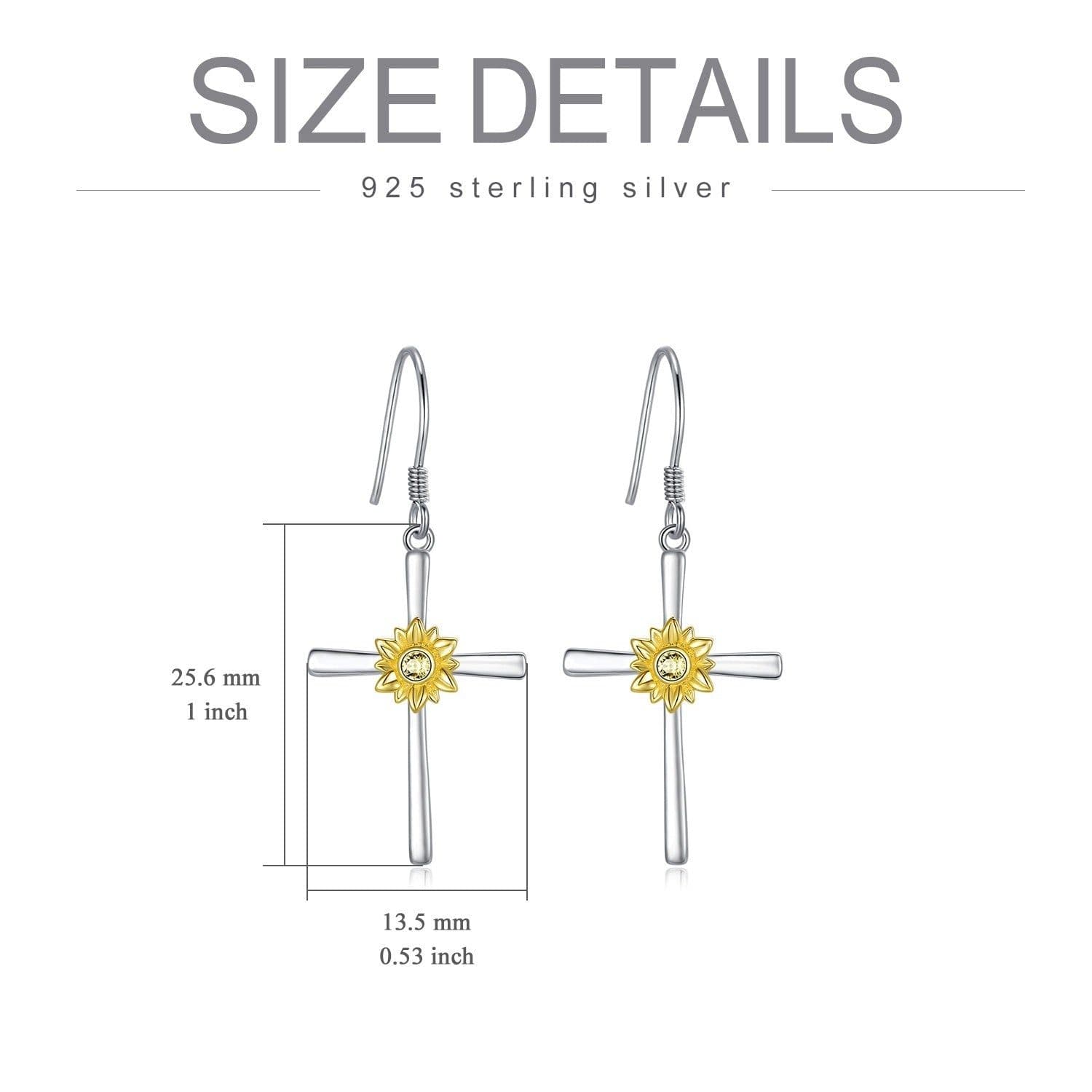image-Sunflower Earrings Sterling Silver Cross Dangle Drop Hooks Earrings Sunflower Flower Jewelry Gifts for Women Teens Birthday