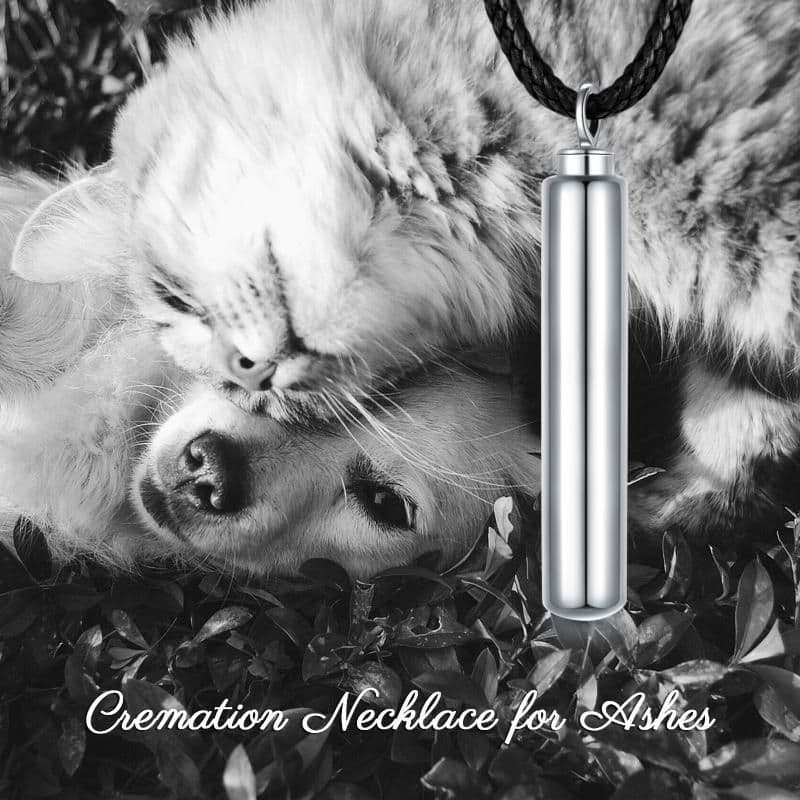 image-Cylinder Cremation Necklace Sterling Silver Urn Jewelry Dog Human Hair Memorial Pendant