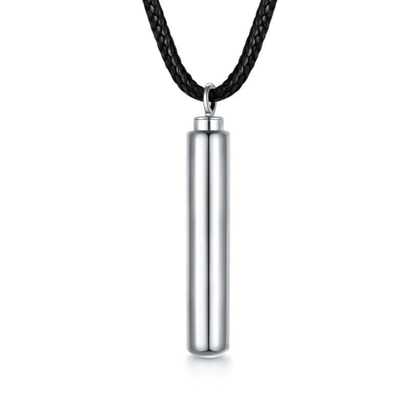 image-Cylinder Cremation Necklace Sterling Silver Urn Jewelry Dog Human Hair Memorial Pendant