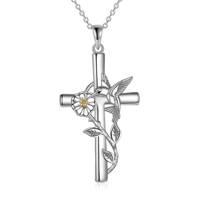 image-Hummingbird Cross Necklace Gifts for Women Sterling Silver