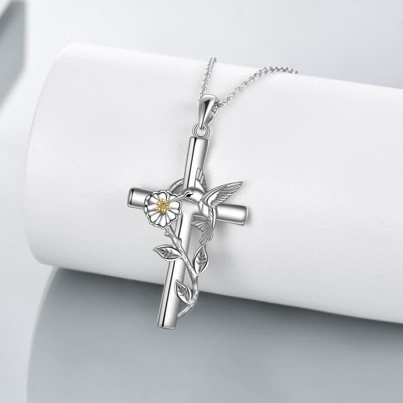 image-Hummingbird Cross Necklace Gifts for Women Sterling Silver