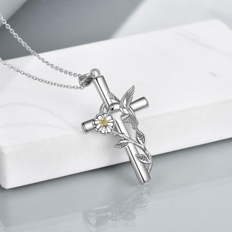image-Hummingbird Cross Necklace Gifts for Women Sterling Silver