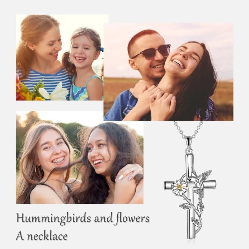 image-Hummingbird Cross Necklace Gifts for Women Sterling Silver