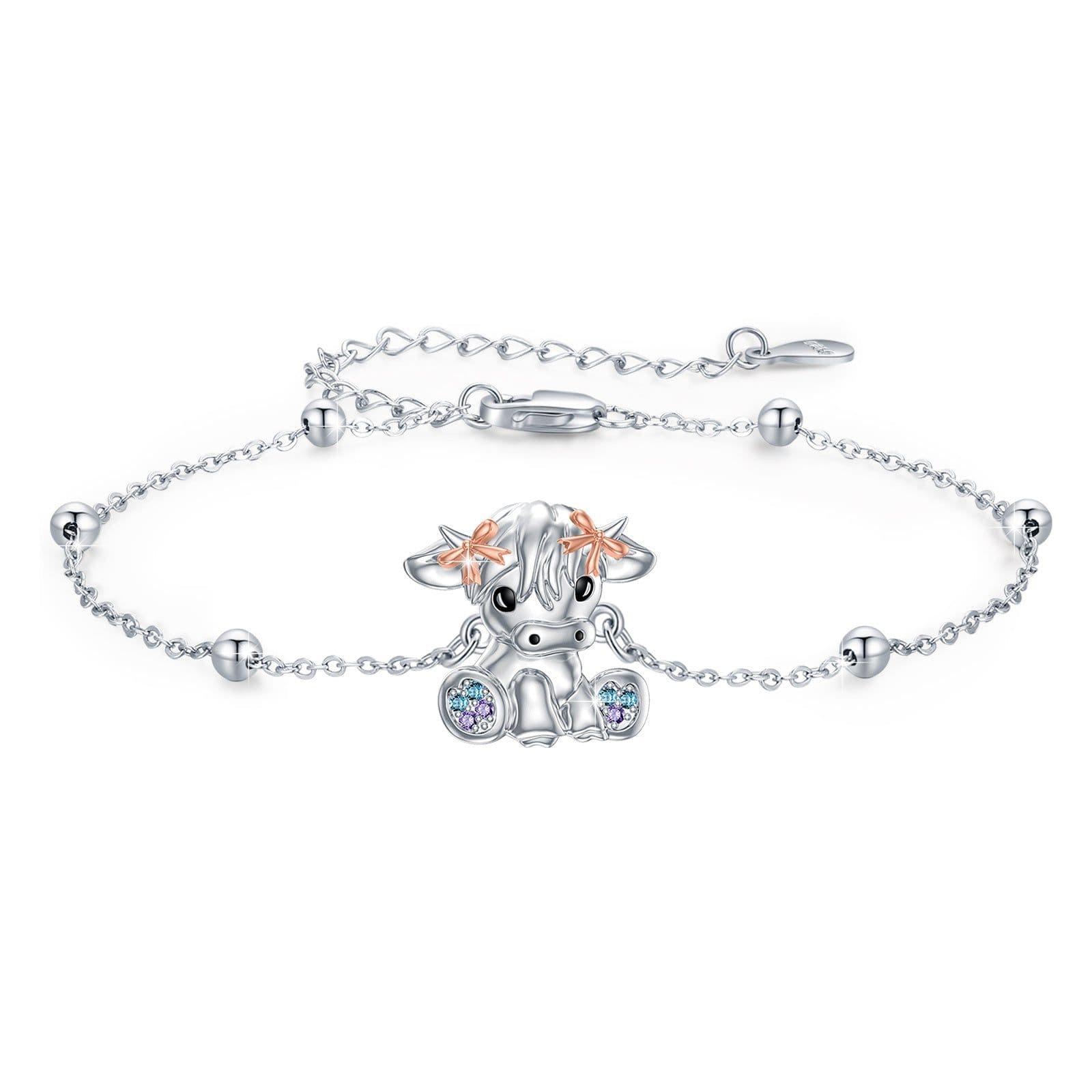 image-Highland Cow Bracelet Sterling Silver Scottish Cow Bracelet Cute Animal Jewelry for Women