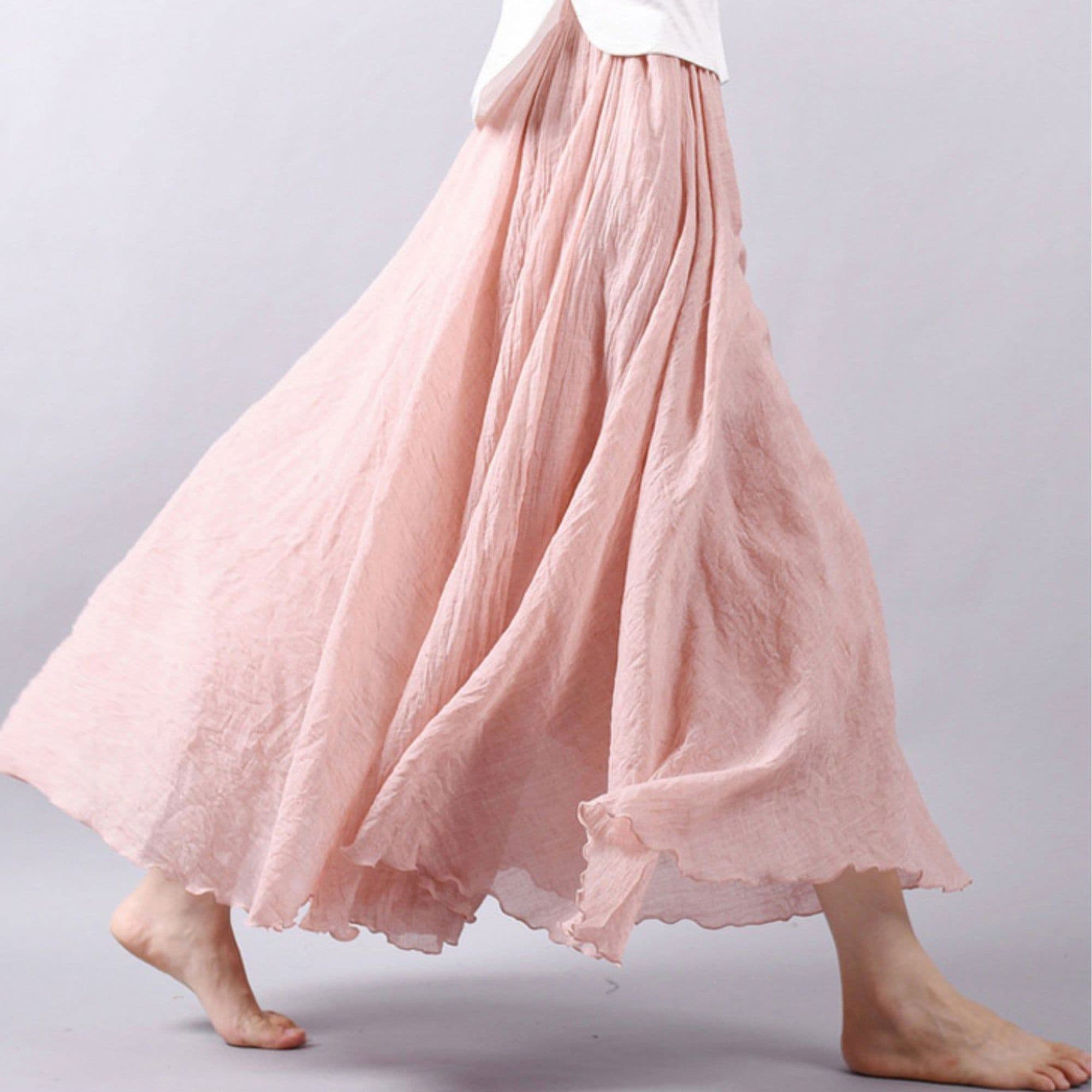 image-Cotton Linen Style Skirt, Soft And Flowing Skirt, Travel Skirt, Beach Skirt, Gift For Daughter, Pink Skirt, Custom Size