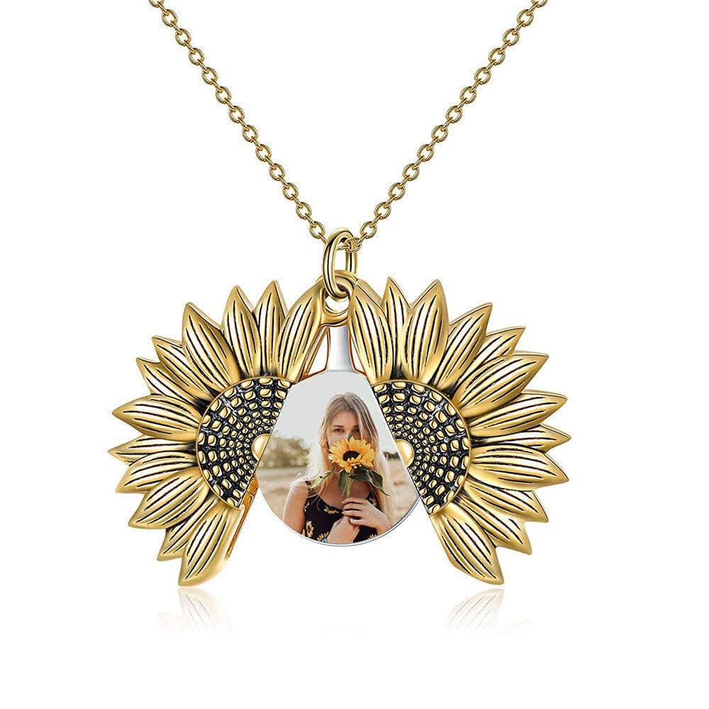 image-925 Sterling Silver Sunflower Photo Locket Necklace You Are My Sunshine Engraved Pendant