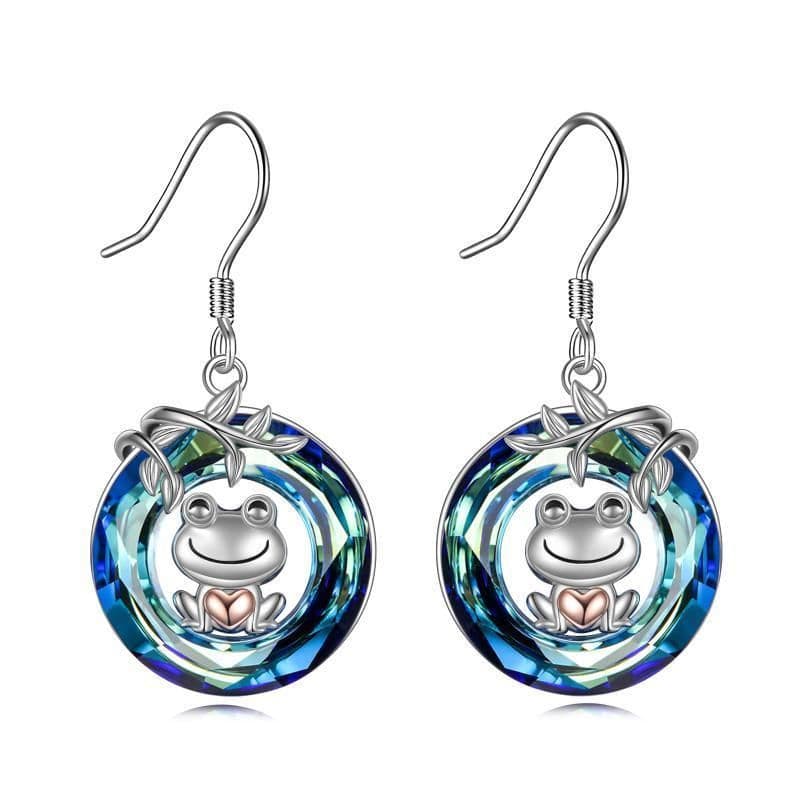 image-Frog Dangle Earrings with Crystal for Women Sterling Silver