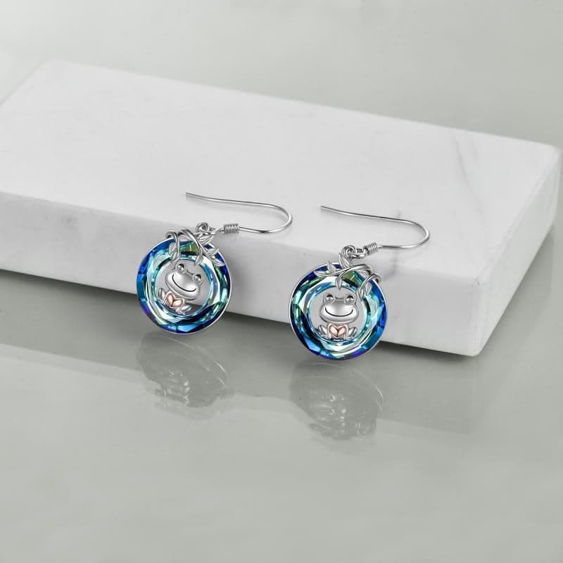 image-Frog Dangle Earrings with Crystal for Women Sterling Silver