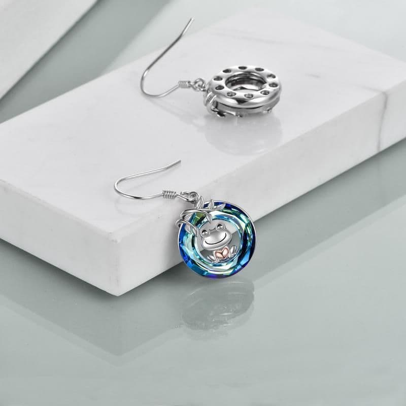 image-Frog Dangle Earrings with Crystal for Women Sterling Silver