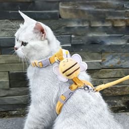 image-Cat Harness Leash Set With Cute Bee Plaid Cats Escape Proof - Adjustable Kitten Harness For Large Small Cats, Lightweight Soft Petsafe Harness Yellow Plaid Bee