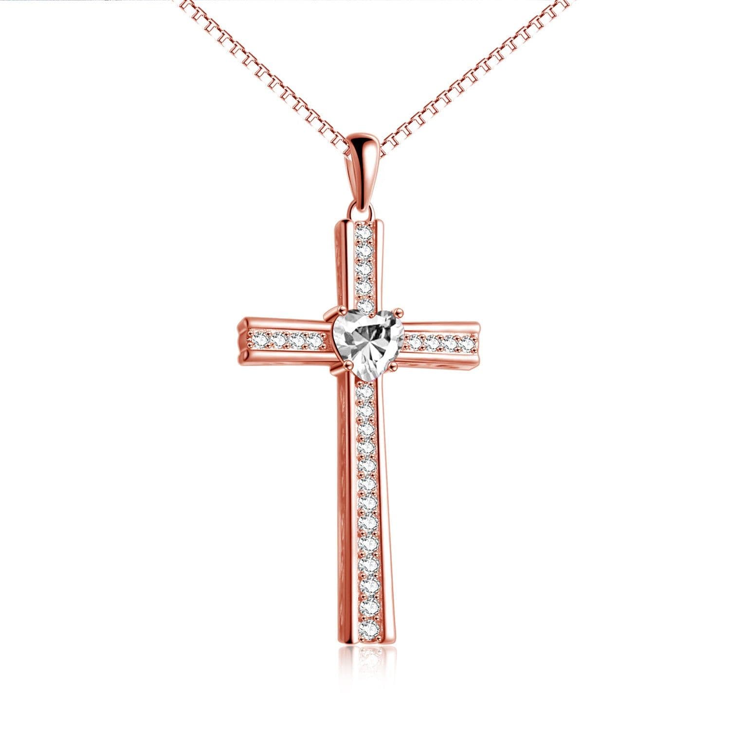 image-Birthstone Rose Gold Plated Cross Necklace for Women Jewelry Gifts
