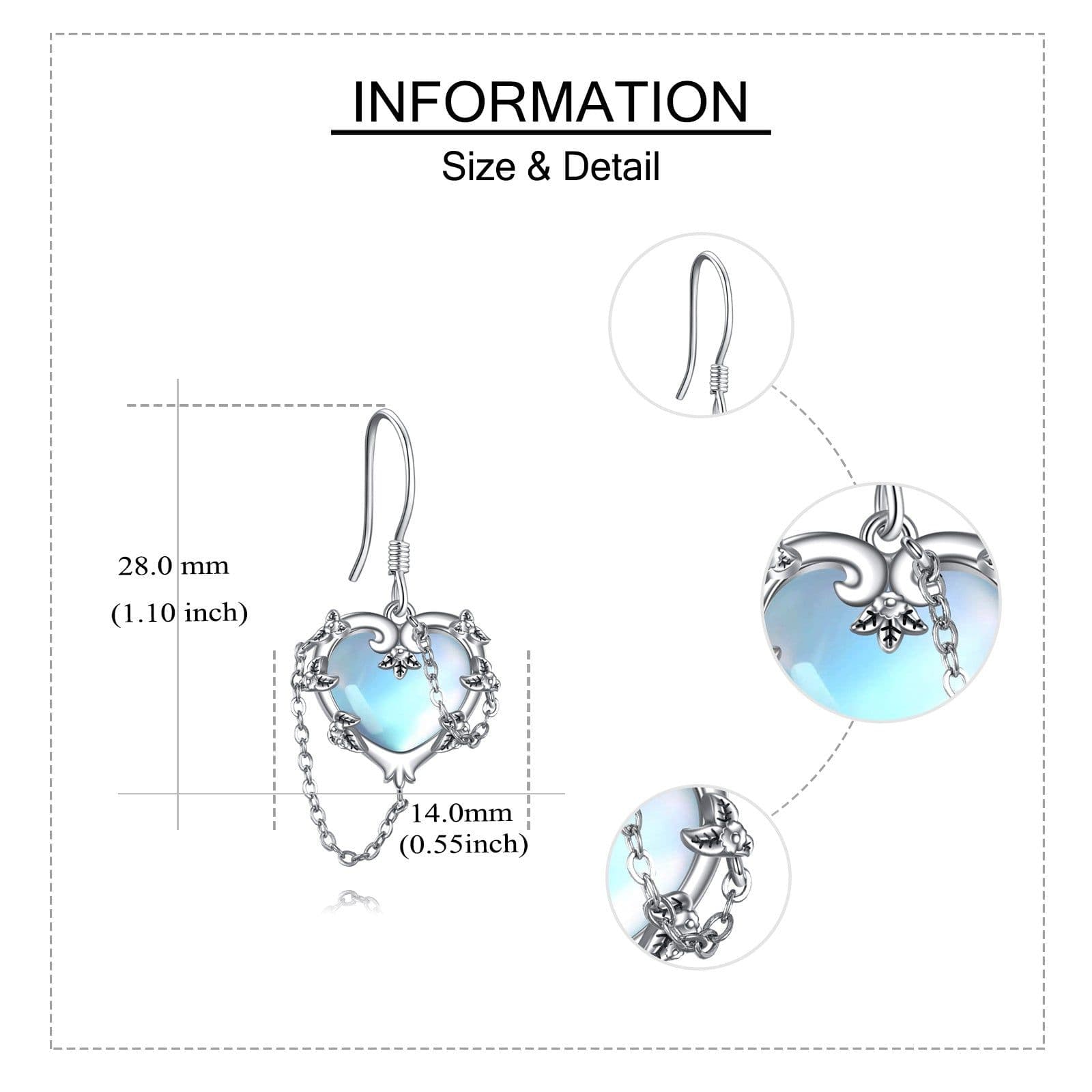 image-Witches Heart Moonstone Earrings 925 Sterling Silver Jewelry for Women