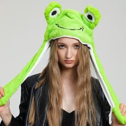 image-Cute Animal Moving Ear Hat Cute Panda Dog Frog Puppy Plush Hats Halloween Cosplay Party Earflap Hat For Women