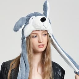image-Cute Animal Moving Ear Hat Cute Panda Dog Frog Puppy Plush Hats Halloween Cosplay Party Earflap Hat For Women