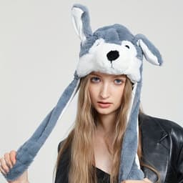 image-Cute Animal Moving Ear Hat Cute Panda Dog Frog Puppy Plush Hats Halloween Cosplay Party Earflap Hat For Women