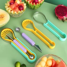 image-3-in-1 Fruit Digger Fruit Carving Knife Set Cutter Fruit Platter Separator Kitchen Gadgets Watermelon Ice Cream Baller Scoop