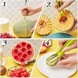 image-3-in-1 Fruit Digger Fruit Carving Knife Set Cutter Fruit Platter Separator Kitchen Gadgets Watermelon Ice Cream Baller Scoop