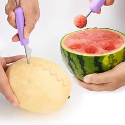 image-3-in-1 Fruit Digger Fruit Carving Knife Set Cutter Fruit Platter Separator Kitchen Gadgets Watermelon Ice Cream Baller Scoop