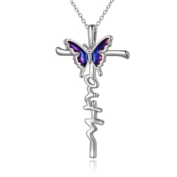 image-Sterling Silver Butterfly Cross Necklace Jewlery Gifts for Women